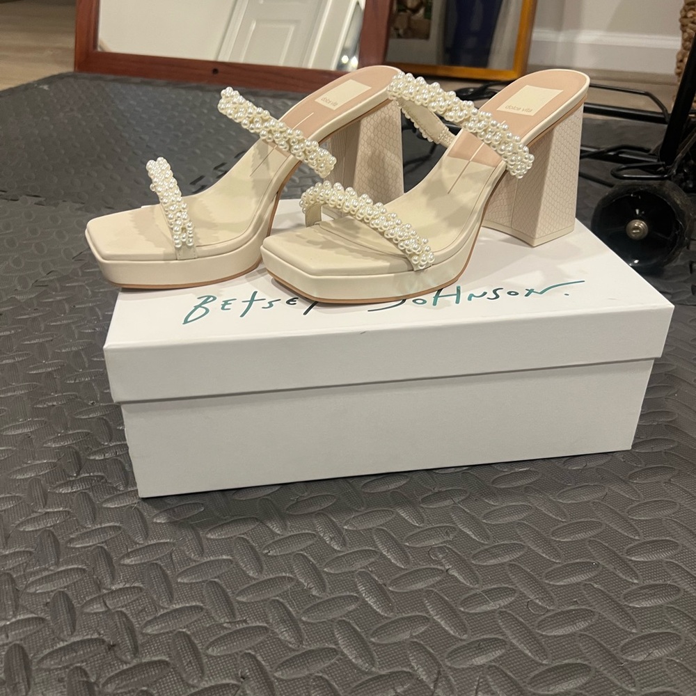 Betsey Johnson Women's Pearl Embellished Heels - Cream